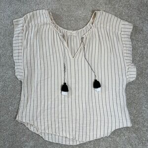 Just Living Striped Tassel Top Women's Blouse Casual‎ Bohemian Boho size small